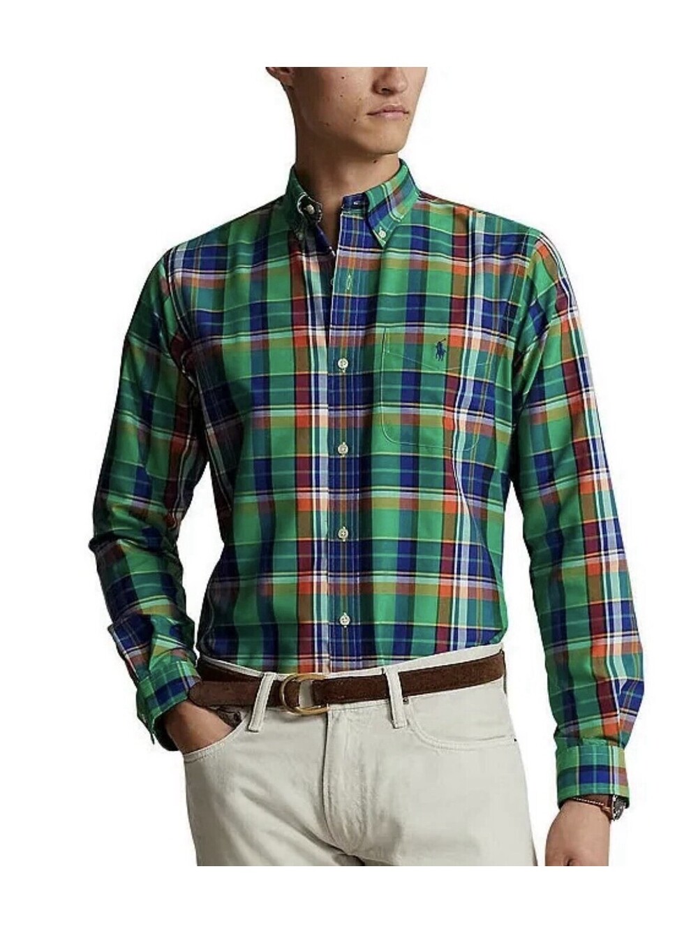 Polo Ralph Lauren Classic-Fit Performance Plaid Mens Long Sleeve Shirt Multi XL
